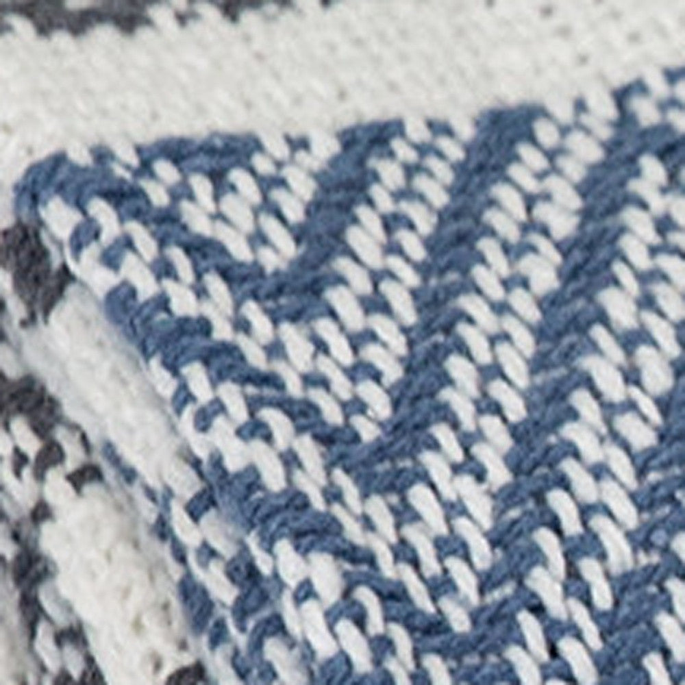 Blue Woven Cotton Striped Throw Blanket