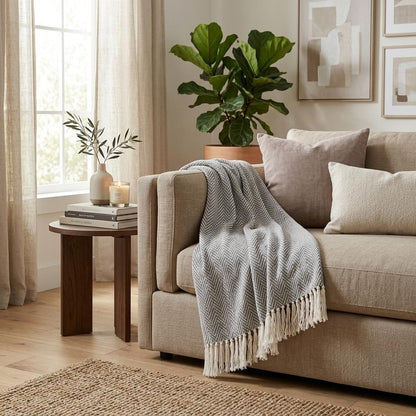 Charcoal Woven Cotton Striped Throw Blanket