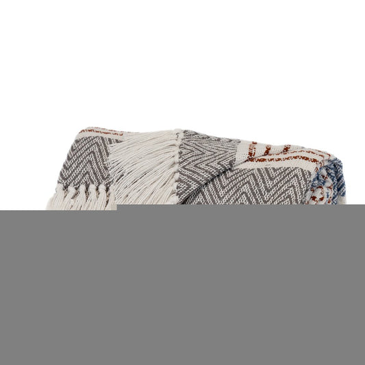 Gray and White Woven Cotton Striped Throw Blanket