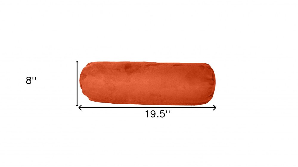 8" X 20" Burnt Orange Bolster Microsuede Bolster Throw Pillow