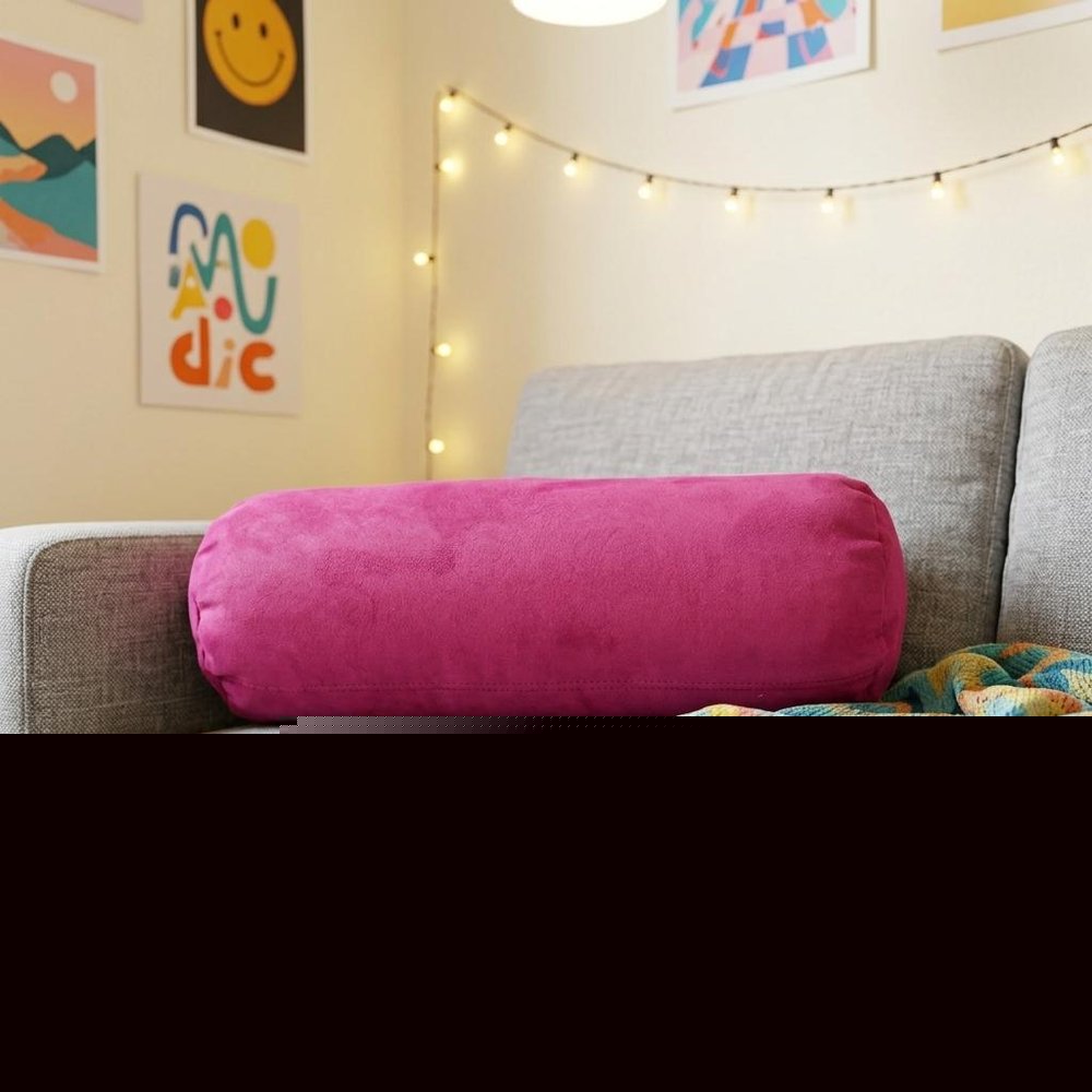 8" X 20" Fuchsia Microsuede Bolster Throw Pillow