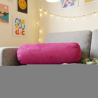 8" X 20" Fuchsia Microsuede Bolster Throw Pillow