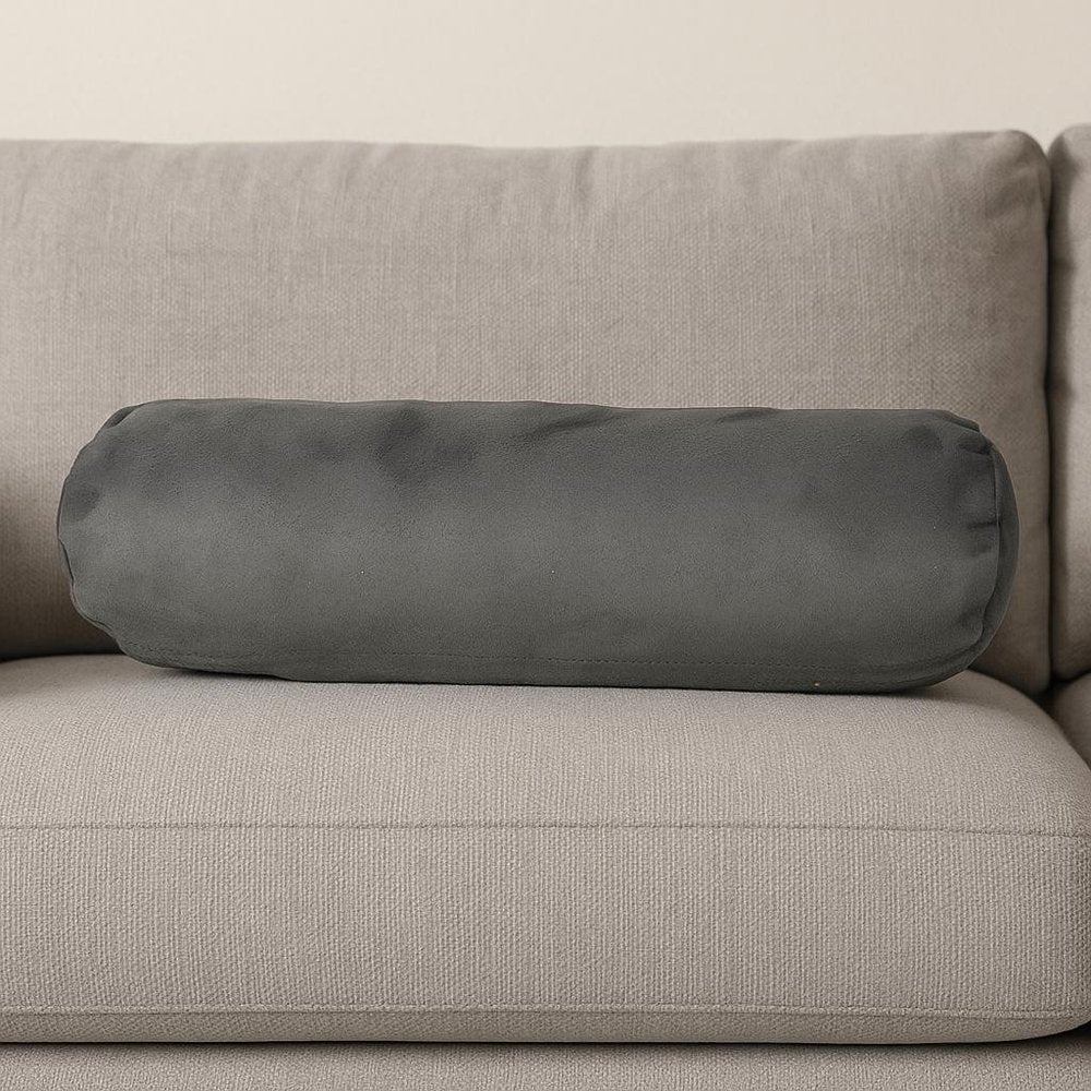 8" X 20" Gray Bolster Microsuede Throw Pillow
