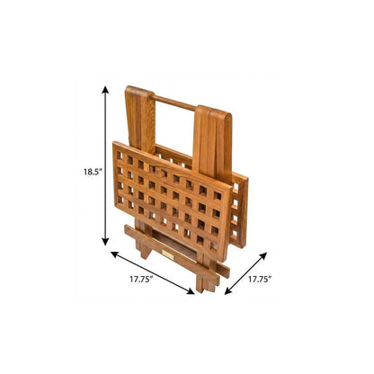 19" Brown Solid Teak Wood Square Indoor Outdoor Folding End Table
