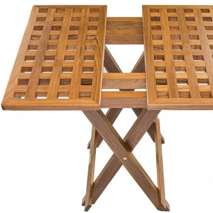 19" Brown Solid Teak Wood Square Indoor Outdoor Folding End Table