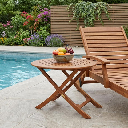 40" Brown Oval Solid Wood Folding Outdoor Side Table
