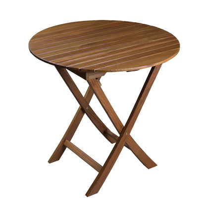 30" Brown Rounded Solid Wood Folding Outdoor Side Table