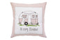 17" Pink And White Easter Bunny Plaid Throw Pillow with Embroidery