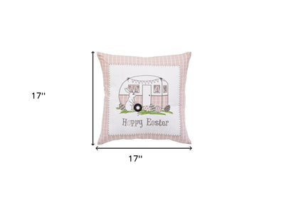 17" X 17" Light Pink Checkered Easter Bunny Camper Throw Pillow