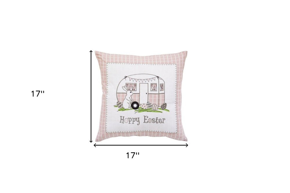 17" Light Pink Easter Easter Bunny Throw Pillow