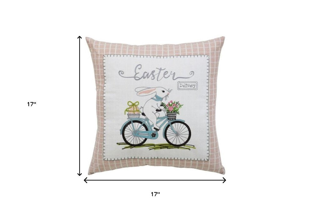17" Light Pink Easter Easter Bunny Throw Pillow
