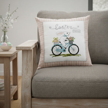 17" Light Pink Easter Easter Bunny Throw Pillow