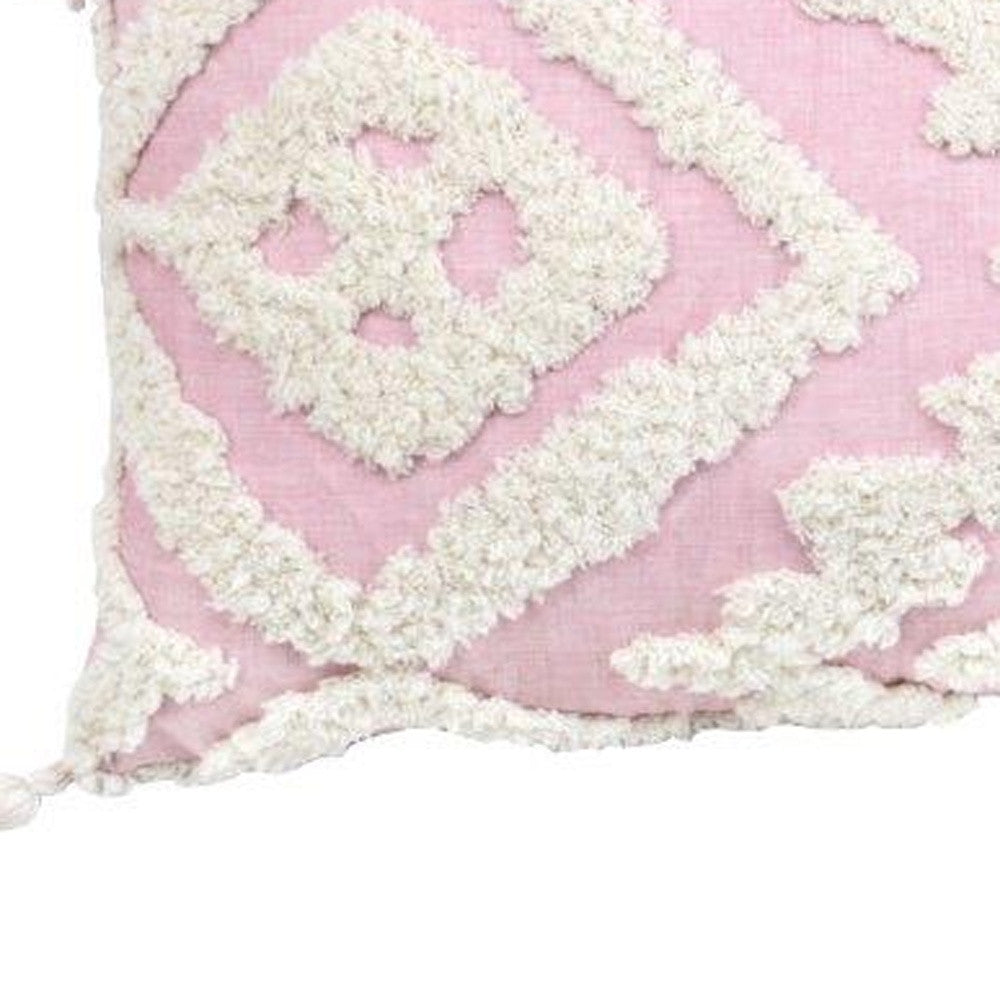 13" X 20" Pink and White Textural Abstract Throw Pillow with Tassels