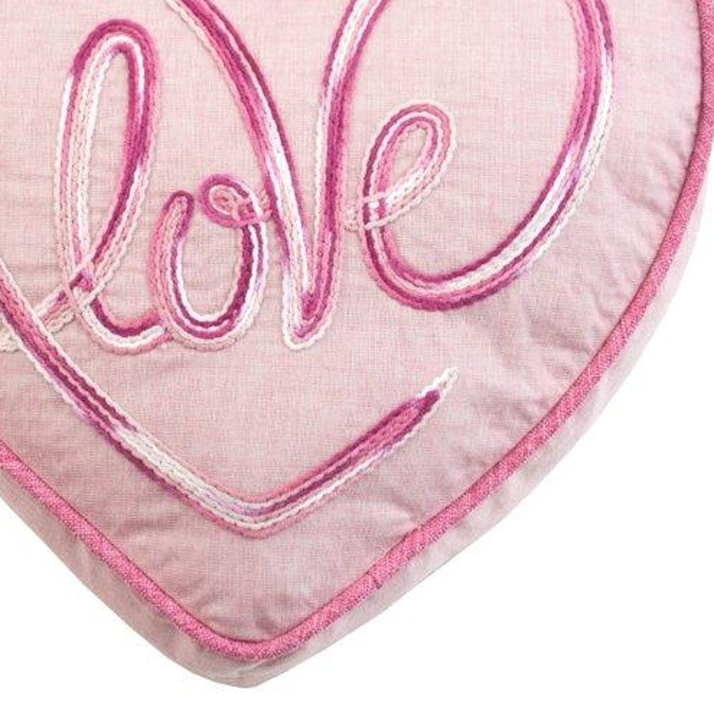 15" X 16" Pink And Rose Heart Love Throw Pillow with Embroidery