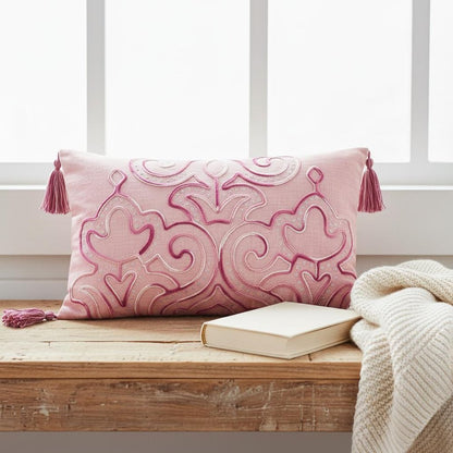 13" X 20" Pink Throw Pillow with Tassels