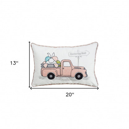 13" X 20" Pink and White Easter Egg Hunt Easter Easter Bunny Throw Pillow