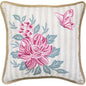 17" Blue and Pink Floral Throw Pillow with Embroidery