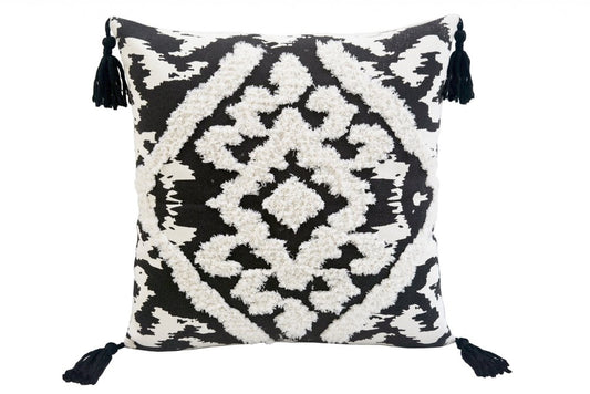 17" Black and White Throw Pillow with Tassels
