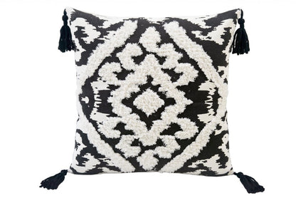 17" Black and White Throw Pillow with Tassels