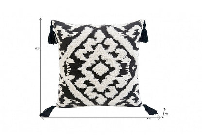 17" Black and White Throw Pillow with Tassels