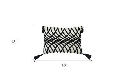 13" X 18" Black and White Throw Pillow with Tassels