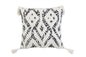 18" X 18" Black And White Ikat Zippered Polyester And Cotton Blend Throw Pillow With Tassels