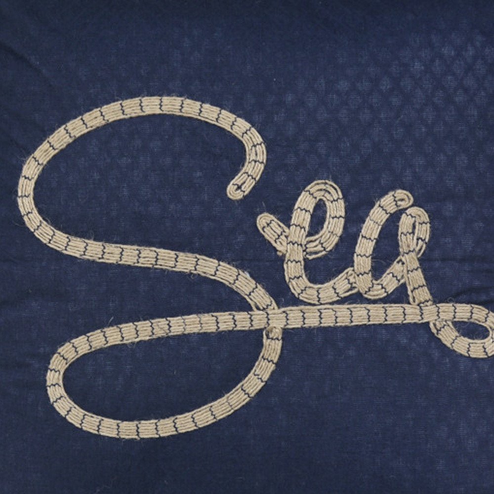 17" Navy Blue and Brown Sea Throw Pillow with Embroidery