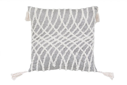 17" Gray and White Throw Pillow with Tassels