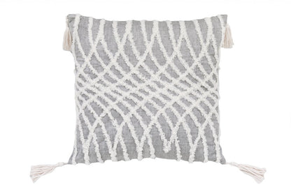 17" Gray and White Throw Pillow with Tassels