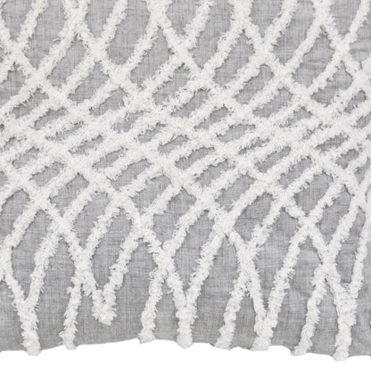 17" Gray and White Throw Pillow with Tassels