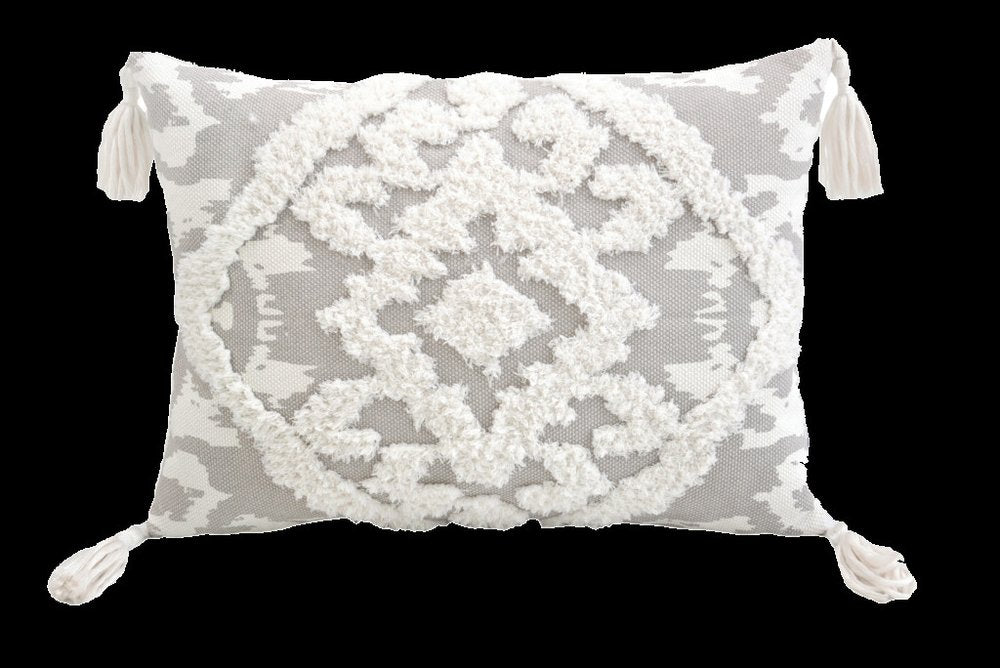 13" X 18" Gray and White Throw Pillow with Tassels