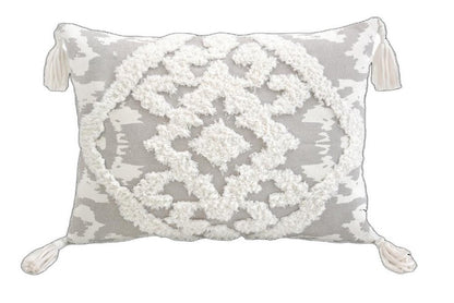 13" X 18" Gray and White Throw Pillow with Tassels
