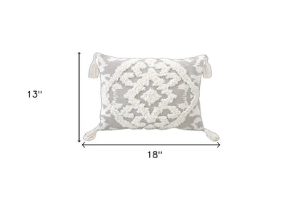 13" X 18" Gray and White Throw Pillow with Tassels