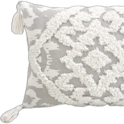13" X 18" Gray and White Throw Pillow with Tassels
