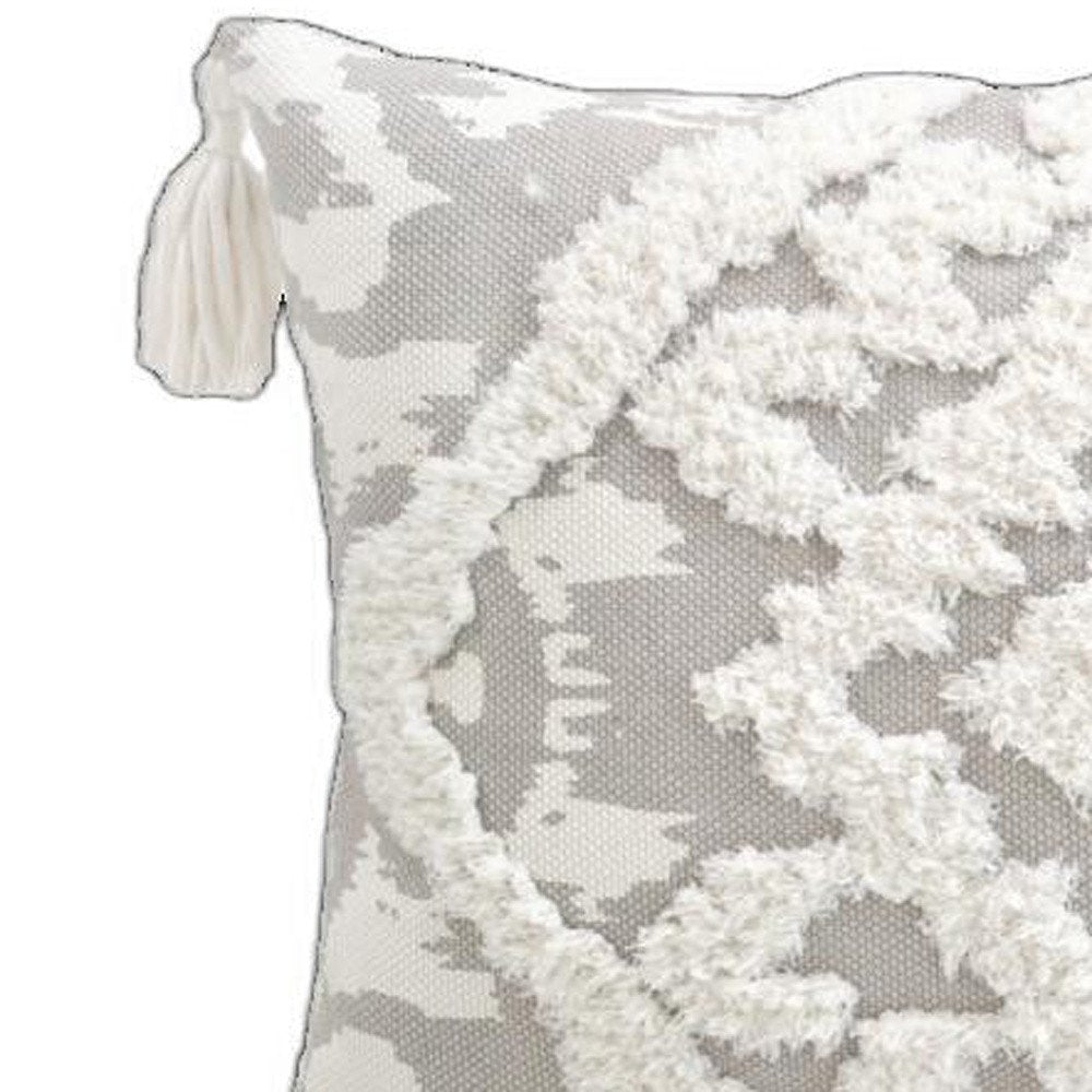 13" X 18" Gray and White Throw Pillow with Tassels