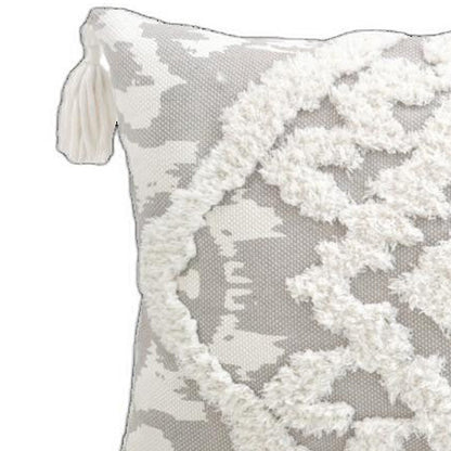 13" X 18" Gray and White Throw Pillow with Tassels