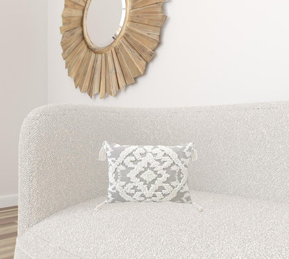 13" X 18" Gray and White Throw Pillow with Tassels