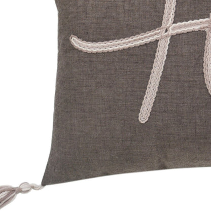 13" X 20" Gray and White Home Throw Pillow with Tassels