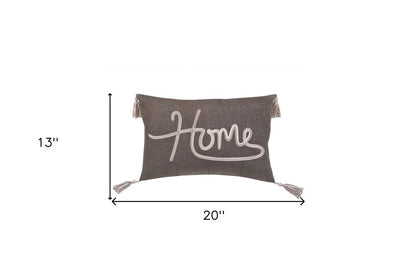 13" X 20" Gray and White Home Throw Pillow with Tassels