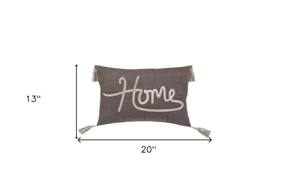 13" X 20" Gray and White Home Throw Pillow with Tassels