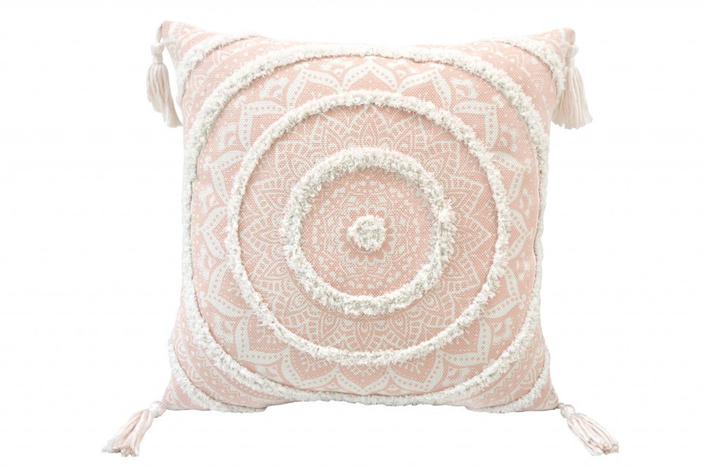 18" Peach and White Throw Pillow with Tassels