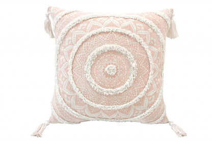 18" Peach and White Throw Pillow with Tassels