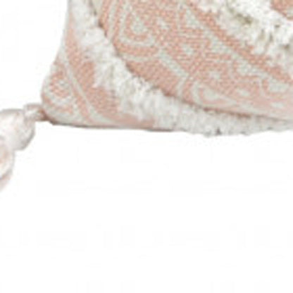 18" Peach and White Throw Pillow with Tassels