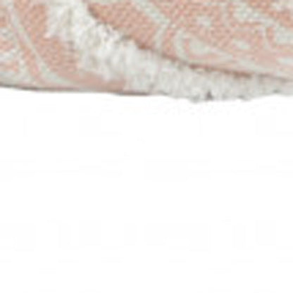 18" Peach and White Throw Pillow with Tassels