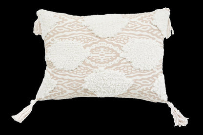13" X 18" Beige and White Throw Pillow with Tassels