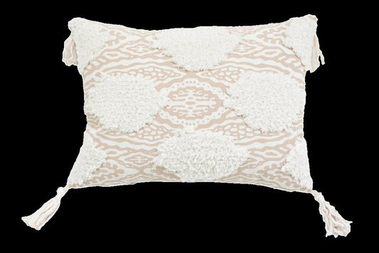 13" X 18" Beige and White Throw Pillow with Tassels