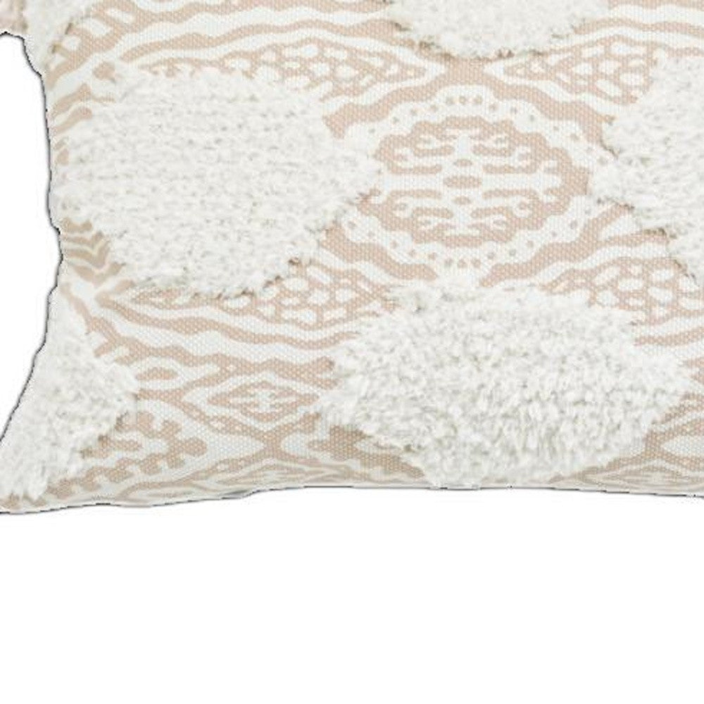 13" X 18" Beige And White Ogee Zippered Polyester And Cotton Blend Throw Pillow With Tassels