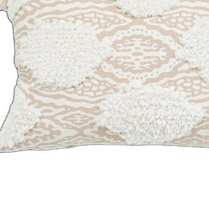 13" X 18" Beige And White Ogee Zippered Polyester And Cotton Blend Throw Pillow With Tassels