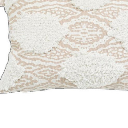 13" X 18" Beige and White Throw Pillow with Tassels