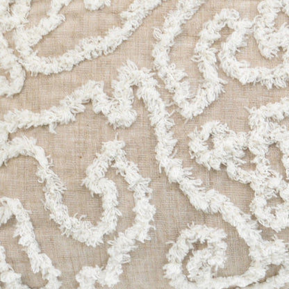 17" Beige and White Throw Pillow with Tassels